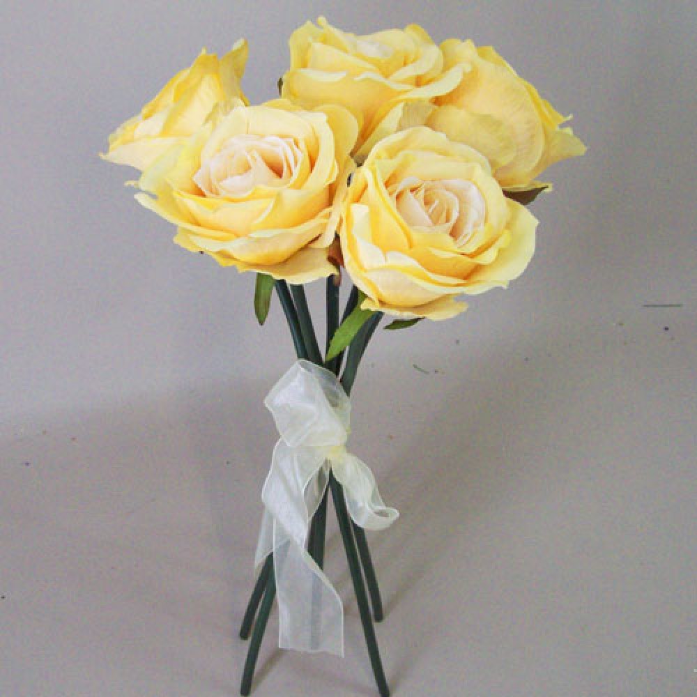 Artificial Roses Bouquet Vintage Yellow 38cm Artificial Flowers